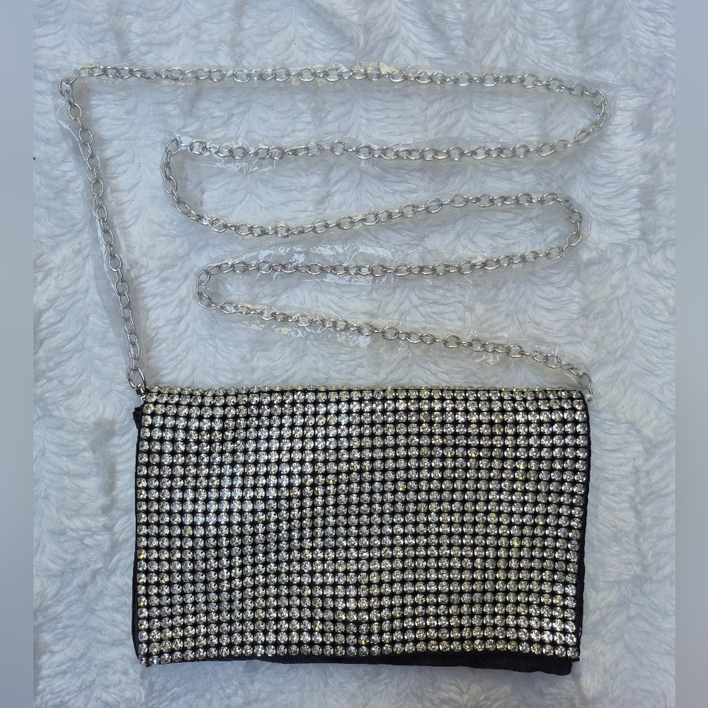 Glamorous Silver and Black‎ Rhinestone Clutch